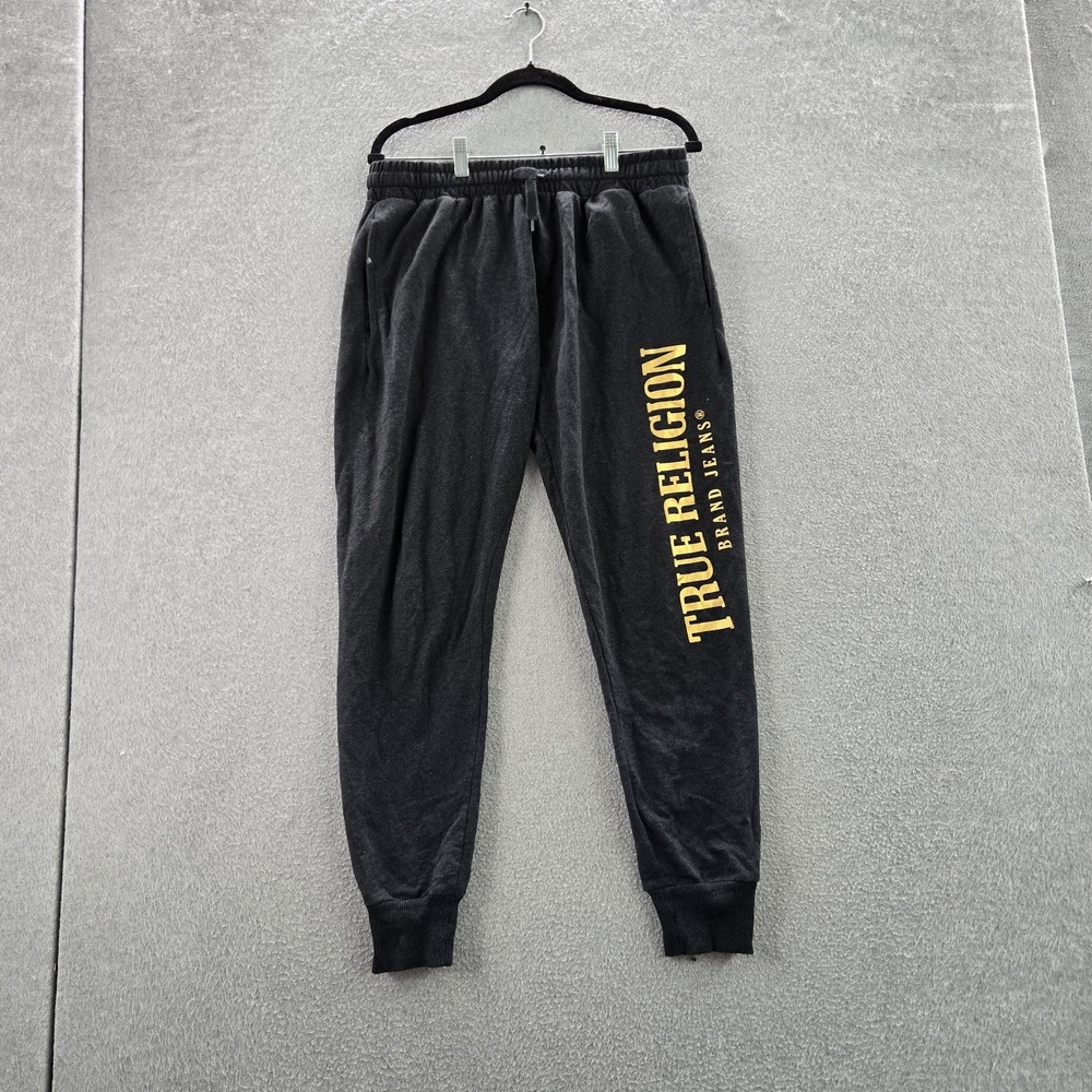 True Religion Men Sleepwear Pants M Black Jogger Lounge Logo Elastic